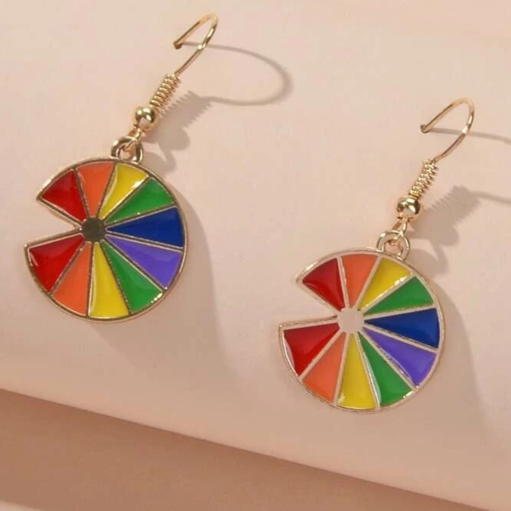 NEW Rainbow Colored Pie Shape Earrings